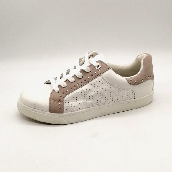 Soda Womens Lace Up Sneakers White Tan Accents Studs Perforated Upper Low Top‎ 8 - Picture 1 of 12